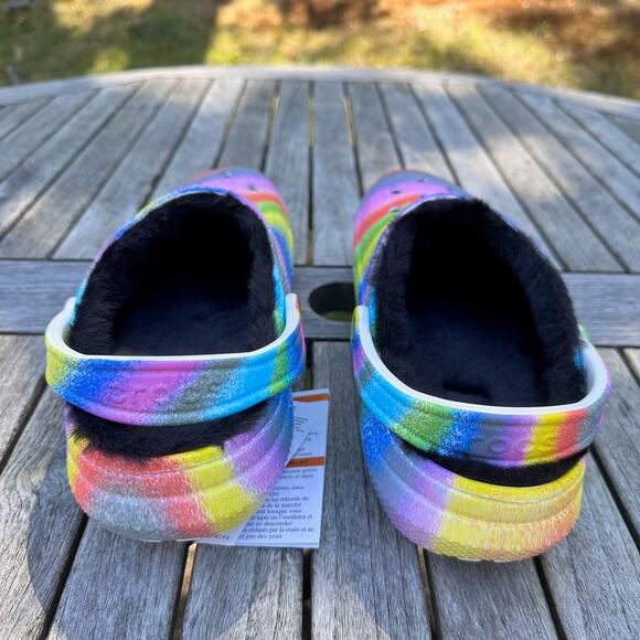 Crocs Classic Lined Mens 10 W 12 Clogs Spray Rainbow Tie Dye Slip On Shoes New - Picture 7 of 13